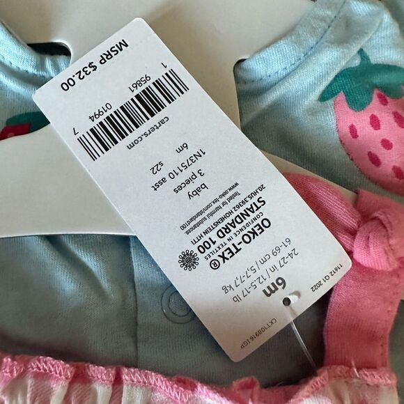 Carter’s TWO PIECE Set Baby Infant Girl Summer Strawberry Dress & Pink/White 6mo - Picture 3 of 3